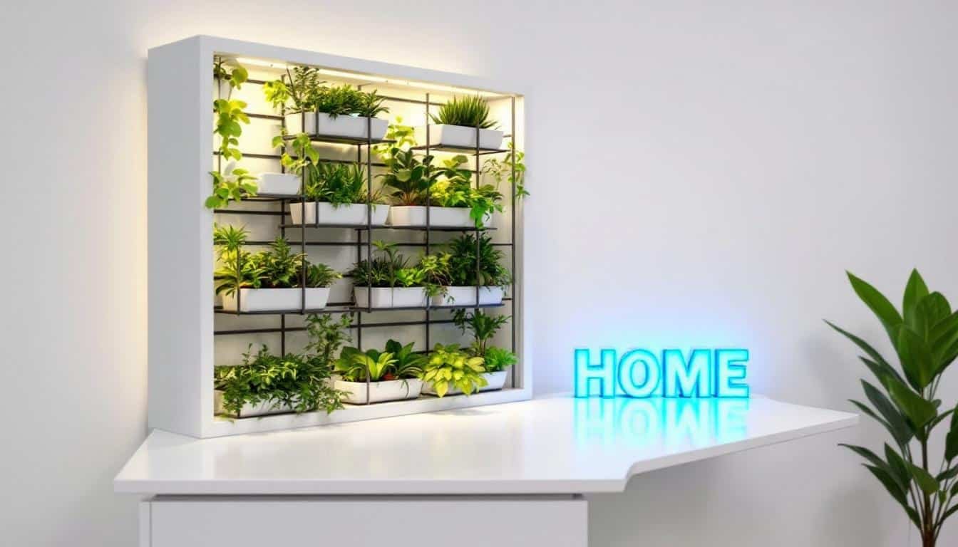 découvrez comment sublimer votre intérieur grâce à un mur végétal stabilisé intégré dans un meuble, agrémenté d’un lettrage led élégant et personnalisable. une solution déco originale, durable et lumineuse !