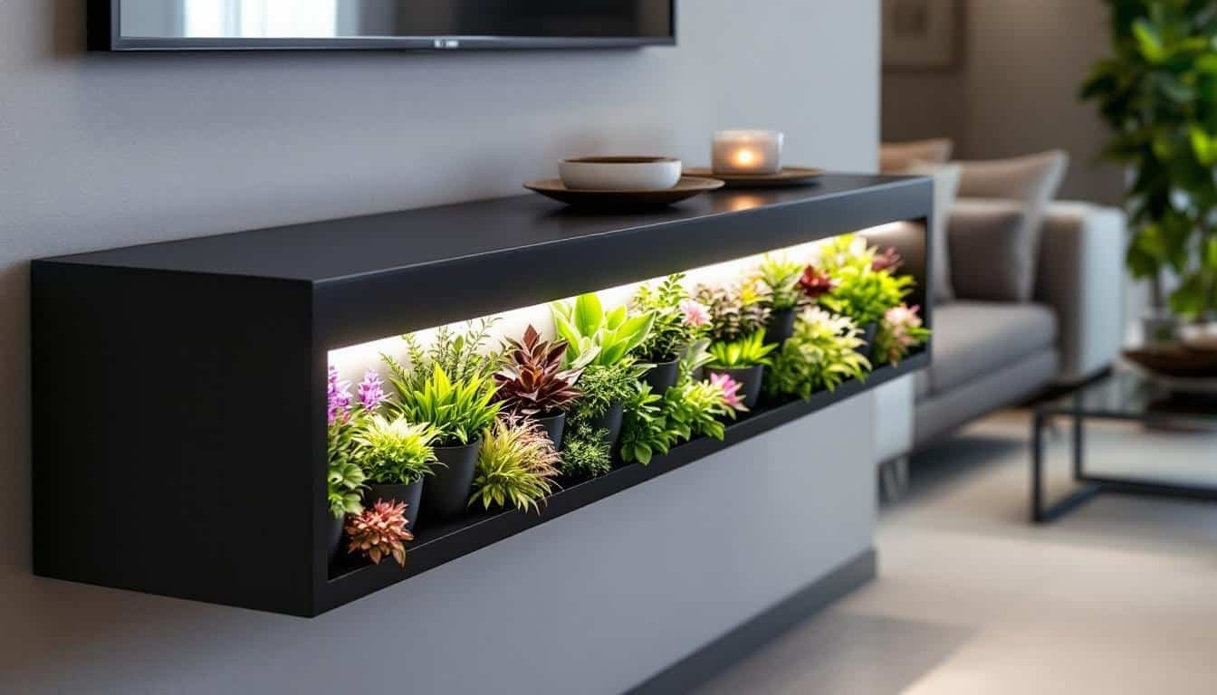 découvrez comment créer un mur végétal stabilisé intégré dans un meuble, agrémenté d’un lettrage lumineux en led, pour une décoration intérieure moderne et naturelle.