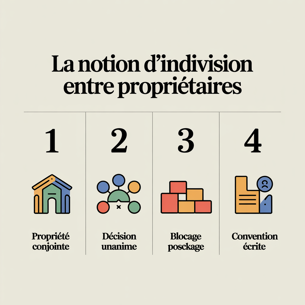 Infographie expliquant les notions del'indivision entre proprietaires