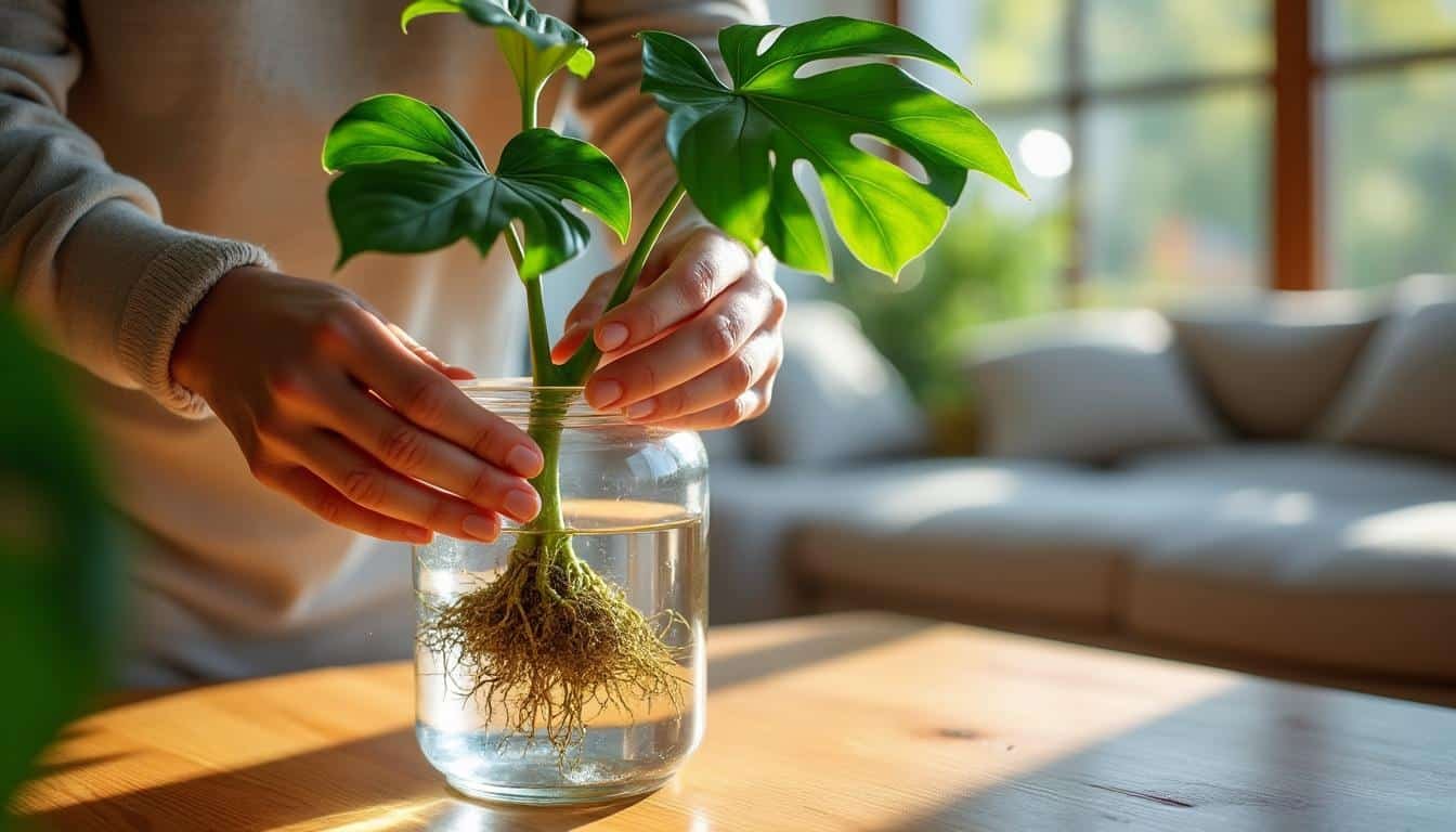 apprenez à bouturer un monstera dans l'eau grâce à notre tutoriel photo étape par étape, simple et efficace pour réussir vos boutures facilement.